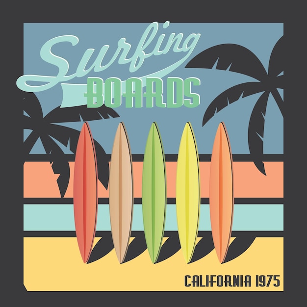 Vecteur planches de surf california tshirt design vector