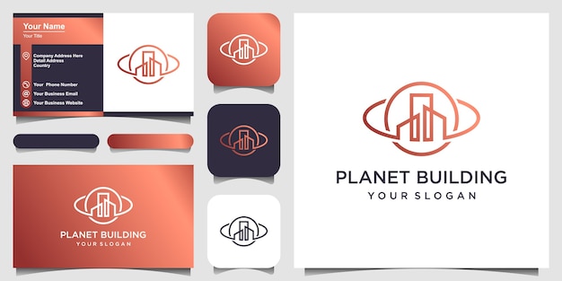 Planète Bâtiment Concept De Logo Créatif Et Conception De Carte De Visite