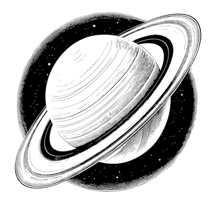 Vecteur planète saturne croquis dessiné à la main dans l'illustration de style doodle cosmos