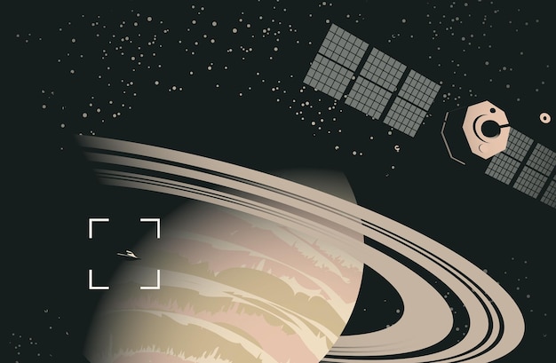 Planète Saturne Et Satellite Artificiel