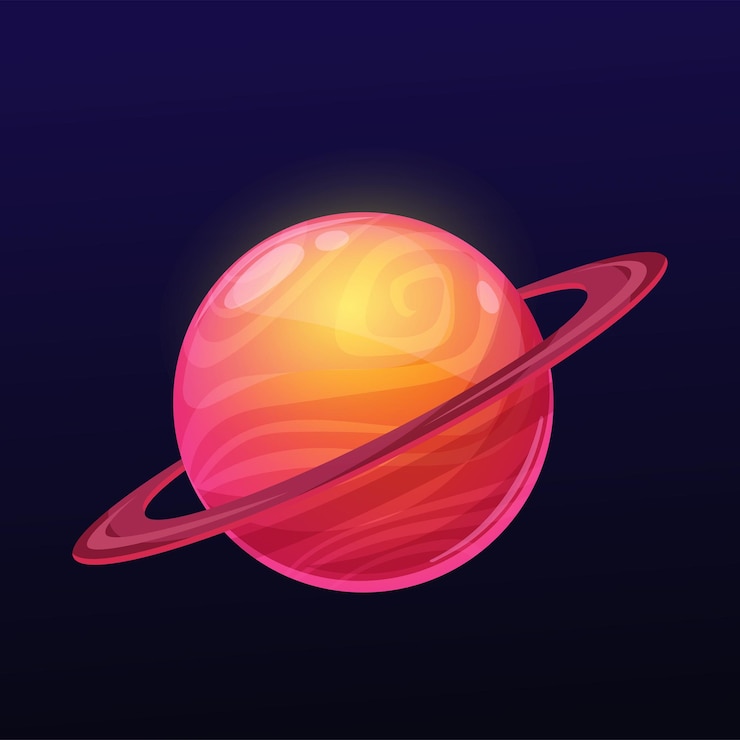 Vecteur planète spatiale brillante rouge avec long anneau