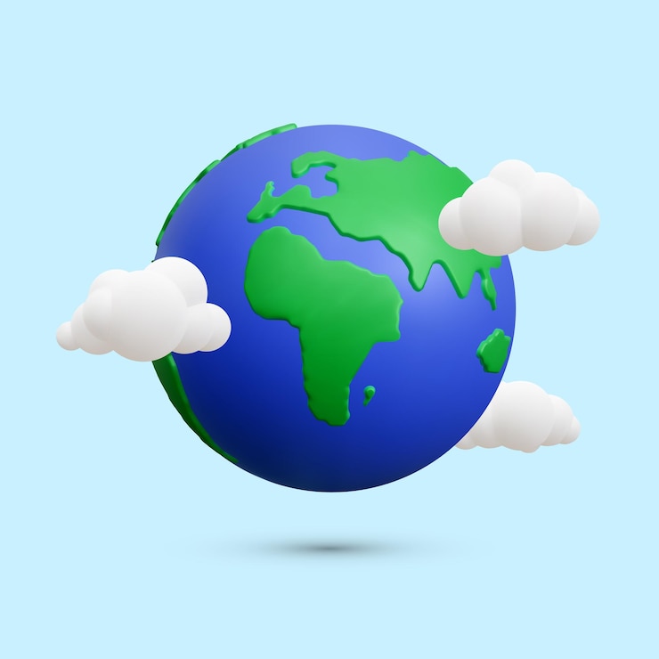 Vecteur planète terre 3d réaliste avec des nuages sur fond bleu illustration vectorielle