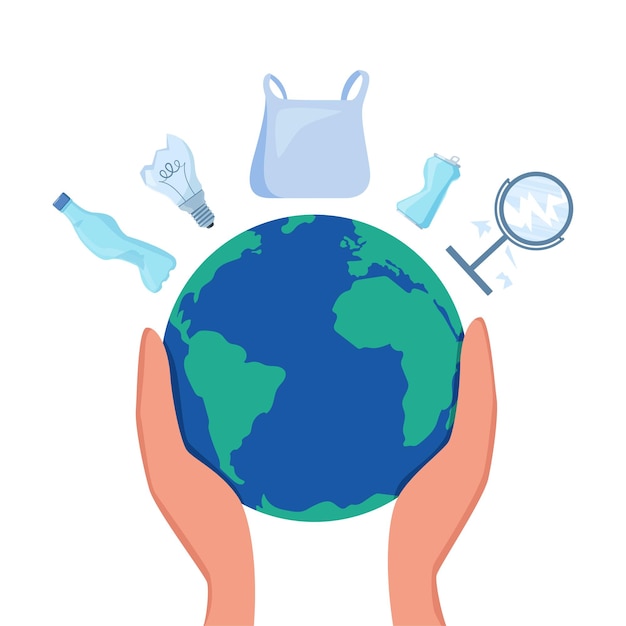 La planète Terre entourée de déchets Les déchets polluent la planète Terre dans les mains de l'homme Concept d'écologie