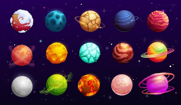Planètes spatiales fantastiques de galaxie extraterrestre de dessin animé