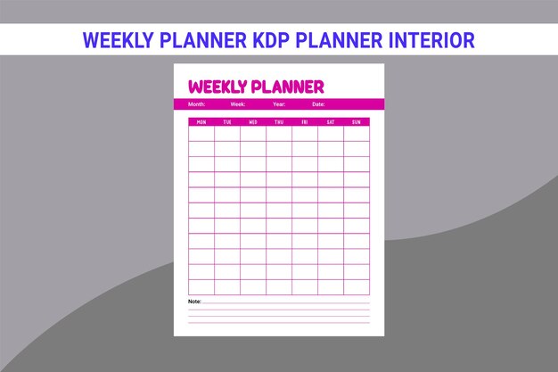 Vecteur planificateur hebdomadaire kdp intérieur
