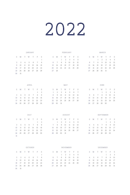 Planificateur Individuel De Modèle De Calendrier 2022 Dans Un Style Classique Minimaliste La Semaine Commence Le Dimanche