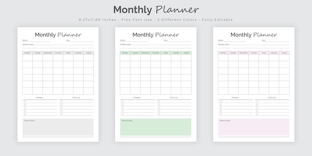 Vecteur planificateur mensuel et modèle intérieur de suivi du journal de bord du journal de balle mensuel