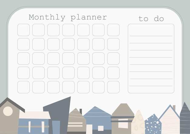 Planificateur Mensuel De Vecteur Avec Maison De Dessin Animé Mignon Et Liste De Choses à Faire