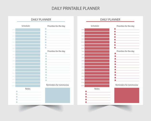 Planificateur Quotidien Modèle Imprimable Vector Carnet De Notes Blanc Blanche Page A4 Ordre Du Jour De L'organisateur D'affaires