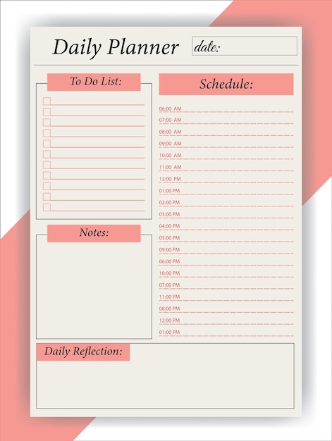 Vecteur planificateur quotidien moderne et modèle intérieur de journal kdp