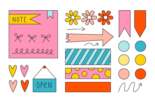 Vecteur planificateur de signes et symboles de journal. clipart scrapbooking, cahiers, agenda.