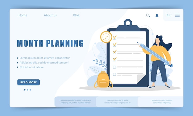 Planification Du Mois Ou Concept De Liste à Faire. Modèle De Page De Destination De Site Web.
