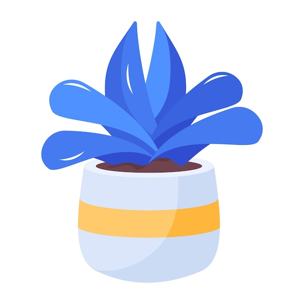 Vecteur une plante bleue dans un pot avec une bande jaune.