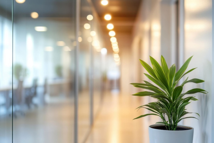 Vecteur plante de bureau et arrière-plan flou