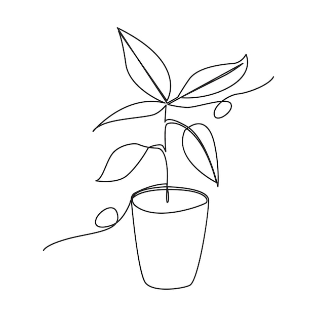 Plante de conception d'illustration d'une ligne avec l'icône de pot