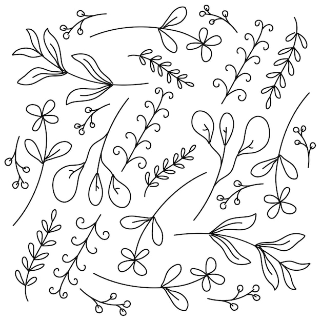 Vecteur plante de feuilles sertie de dessin vectoriel de style doodle line