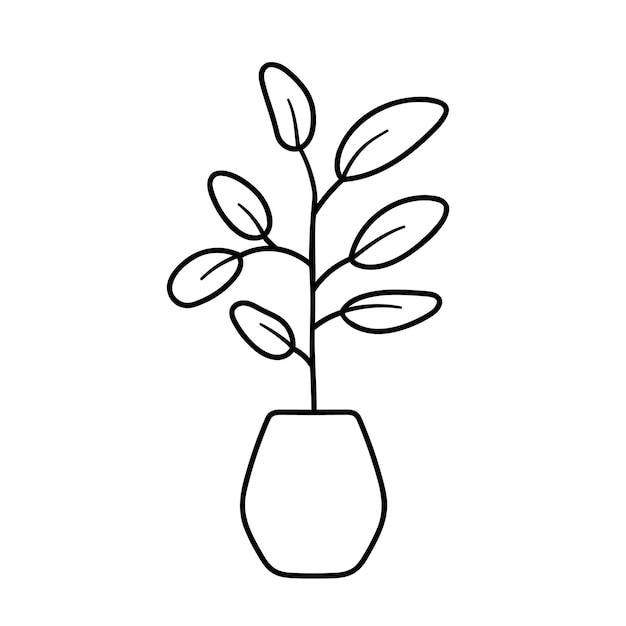 Plante d'intérieur dessinée à la main Plante de contour en pot Illustration vectorielle isolée sur blanc
