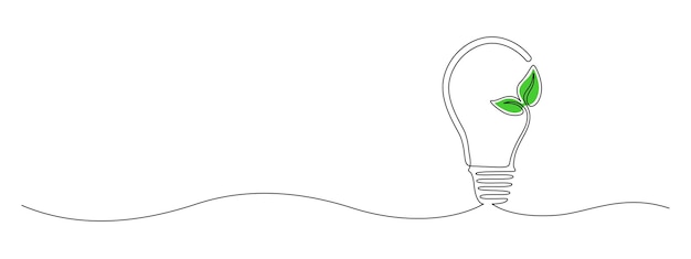 Plante à l'intérieur de l'éclairage Ampoule dans un dessin en ligne continue Concept d'énergie verte
