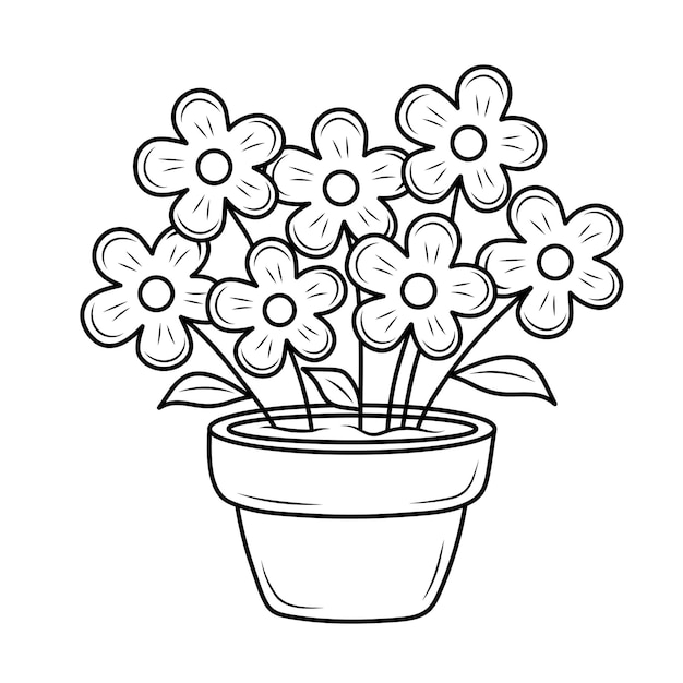 Plante d'intérieur avec des fleurs dans un pot Line art doodle plante d'intérieur Livre de coloriage pour enfants