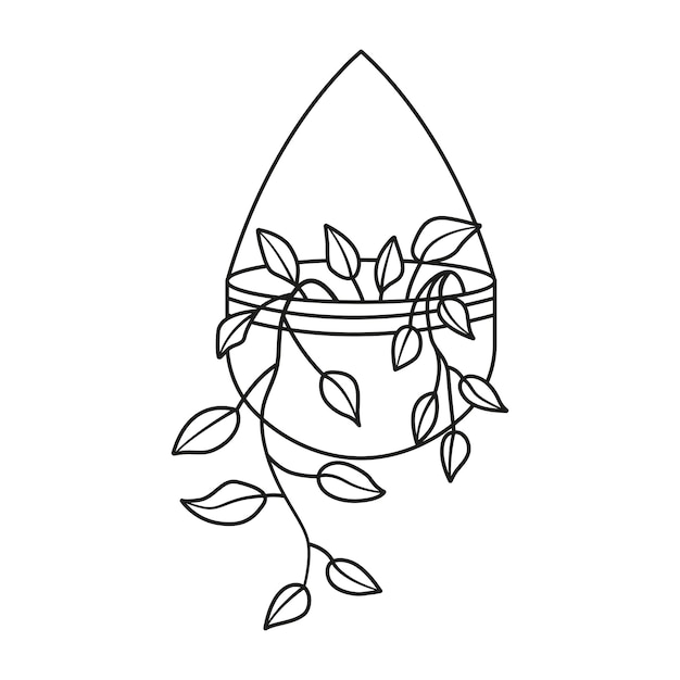 Plante En Pot Dans Un Style De Dessin Au Trait Noir Et Blanc