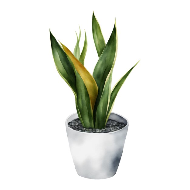 Vecteur plante de serpent sansivieria dracaena trifasciata isolée peinture à l'aquarelle dessinée à la main illustration