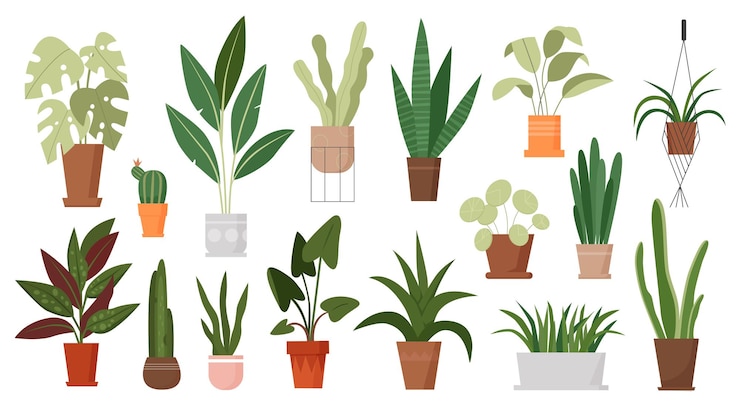 Vecteur les plantes d'intérieur poussent dans des pots ensemble de plantes vertes poussant en pot de fleurs suspendu en macramé