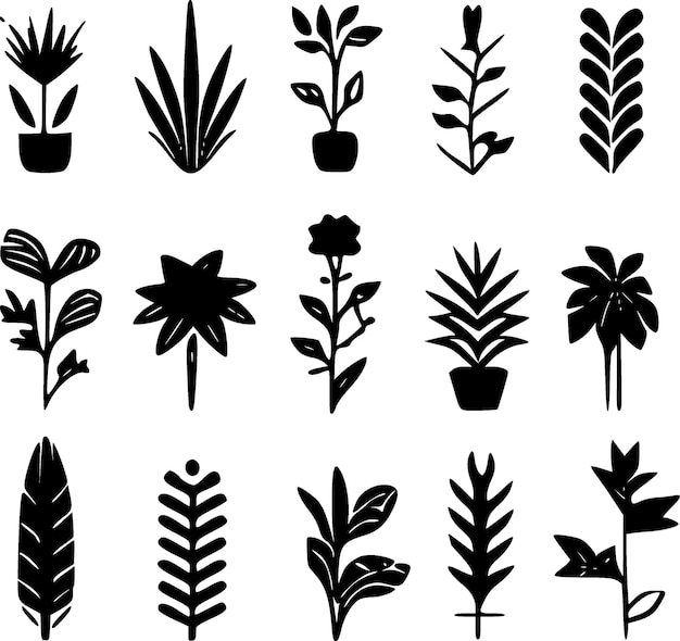 Vecteur les plantes en noir et blanc icône isolée illustration vectorielle