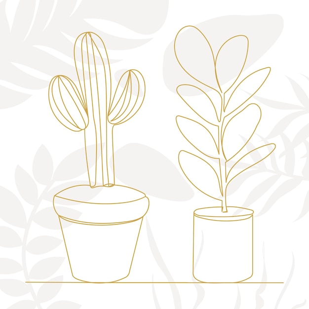 Plantes En Pot Croquis Vecteur De Dessin Au Trait Continu