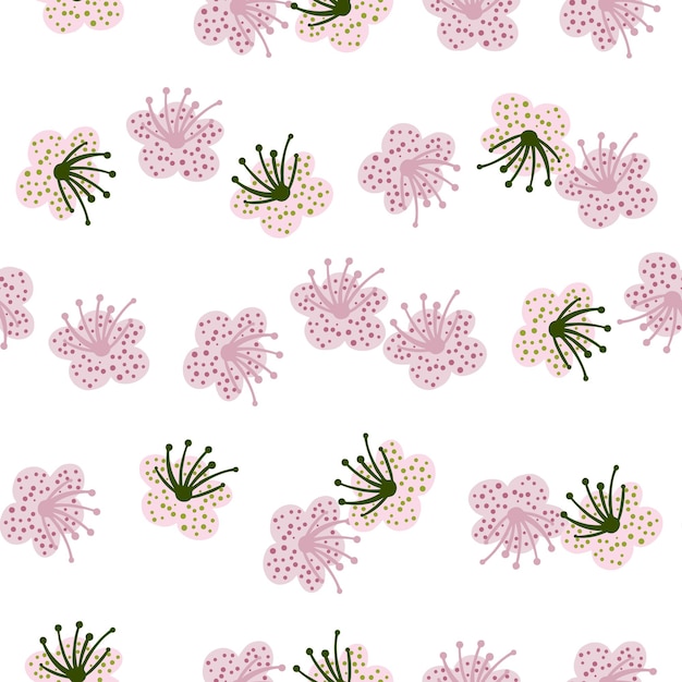 Plantes De Printemps Modèle Sans Couture Sur Fond Blanc. Modèle Floral De Vecteur Dans Le Style Doodle Avec Des Fleurs. Texture Florale D'été Douce Pour Tissu, Papier D'emballage, Papier Peint.