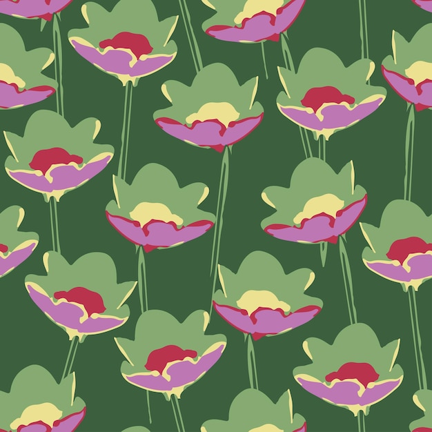 Vecteur plantes sans couture motif fond vert fleurs abstraites carte de voeux ou tissu