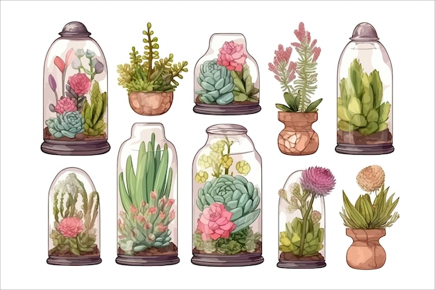 Plantes Succulentes Isolées Sur Fond Illustration Vectorielle De Dessin Animé