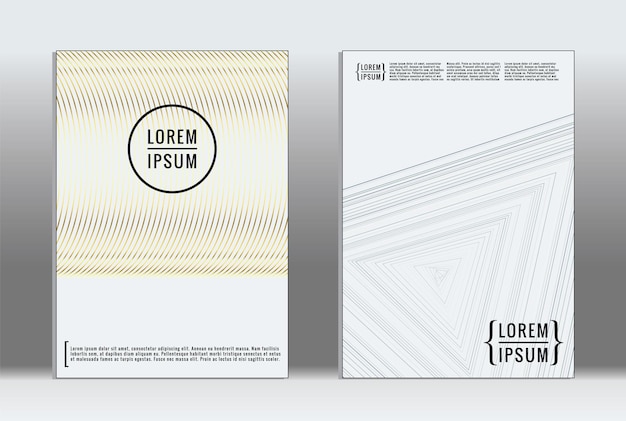 Plaque minimale. Couverture géométrique vectorielle. modèle de rapport à la mode hipster. Ensemble de flyers de conception graphique à gradient de ligne futuriste. mises en page minimales à la mode. Plaques à rayures. Ensemble de conception de bannières rétro.