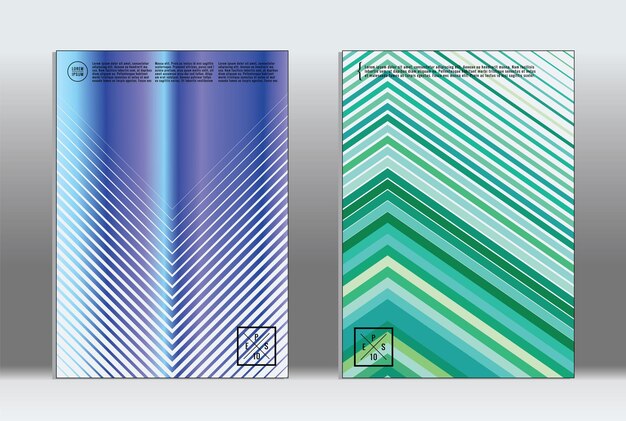 Plaque minimale. Couverture géométrique vectorielle. modèle de rapport à la mode hipster. Ensemble de flyers de conception graphique à gradient de ligne futuriste. mises en page minimales à la mode. Plaques à rayures. Ensemble de conception de bannières rétro.