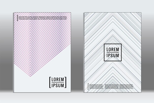 Plaque minimale. Couverture géométrique vectorielle. modèle de rapport à la mode hipster. Ensemble de flyers de conception graphique à gradient de ligne futuriste. mises en page minimales à la mode. Plaques à rayures. Ensemble de conception de bannières rétro.