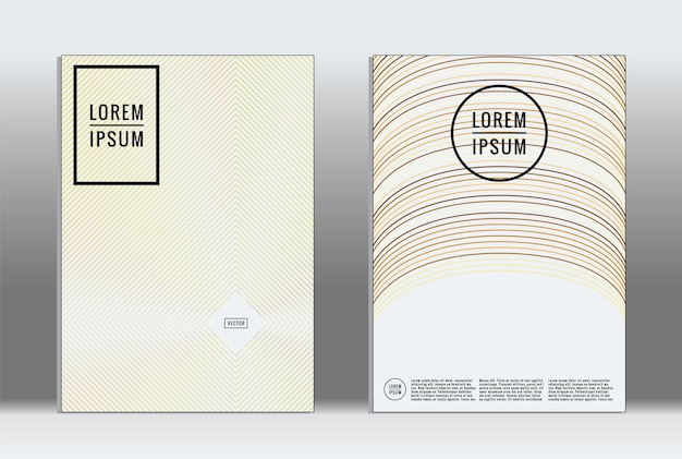 Plaque minimale. Couverture géométrique vectorielle. modèle de rapport à la mode hipster. Ensemble de flyers de conception graphique à gradient de ligne futuriste. mises en page minimales à la mode. Plaques à rayures. Ensemble de conception de bannières rétro.