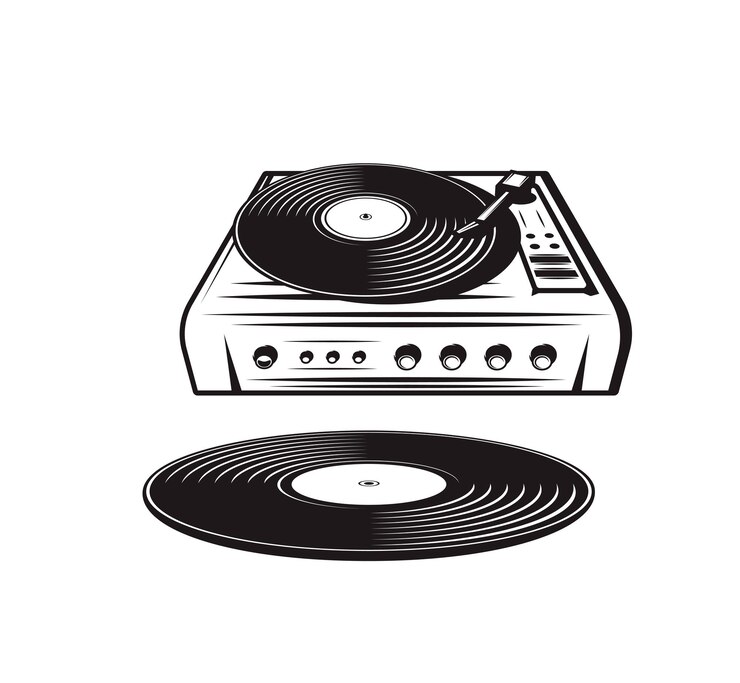 Vecteur plaque tournante et disque vinyle vintage