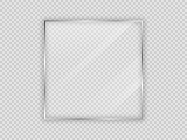 Vecteur plaque de verre dans un cadre carré isolé sur fond transparent. illustration vectorielle.