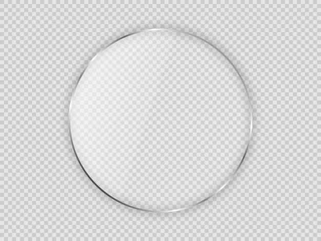 Plaque de verre dans un cadre circulaire isolé sur fond transparent. Illustration vectorielle.