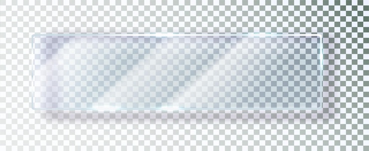 Vecteur plaque de verre sur un verre de fond transparent avec éblouissement et lumière fenêtre en verre transparent réaliste dans un cadre rectangulaire