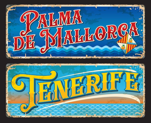 Vecteur plaques de la ville espagnole de tenerife palma de majorque