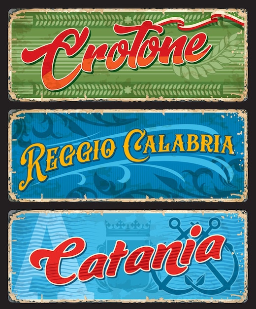 Plaques Des Villes De Crotone Reggio Calabria Et Catane