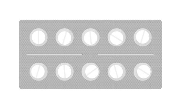 Vecteur plaquette de pilules blanches sur fond blanc isolé