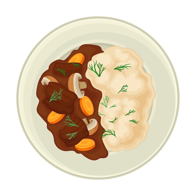 Plat Français Avec Sauce De Viande Servie Sur Assiette Illustration Vectorielle