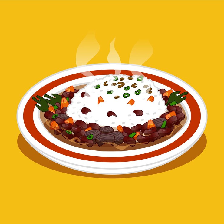 Vecteur un plat de riz et de haricots sur une assiette