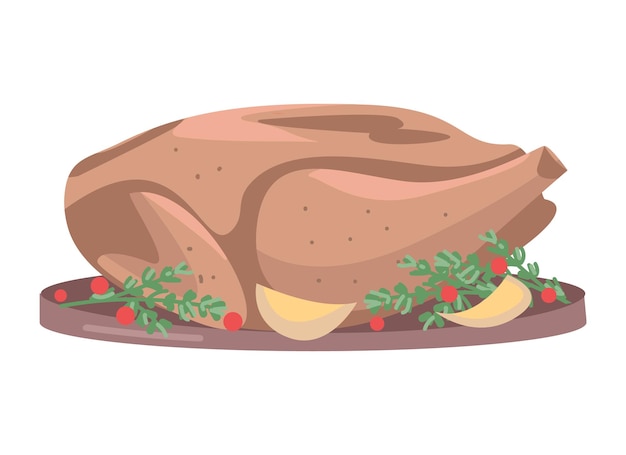 Vecteur plat de thanksgiving traditionnel objet vectoriel de couleur semi-plat article pleine grandeur sur blanc dîner servi illustration de style dessin animé simple de nourriture savoureuse pour la conception graphique et l'animation web