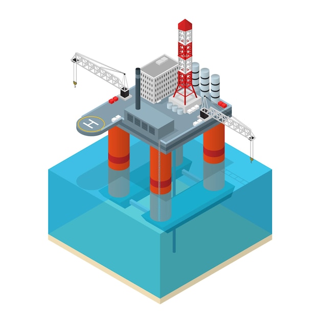 Plate-forme De L'industrie Pétrolière Vue Isométrique Station D'équipement Industriel Offshore De L'océan.