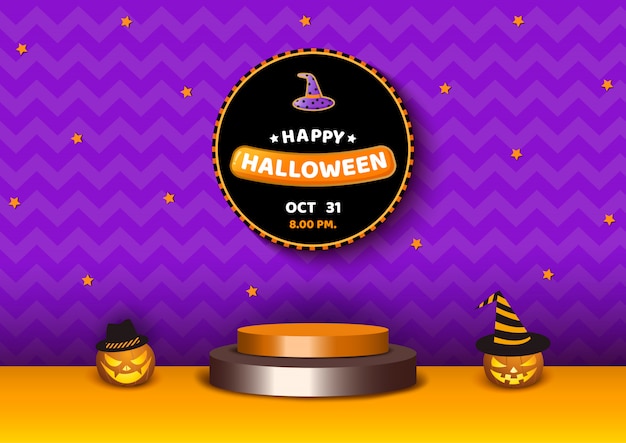 Plateforme 3d Halloween Avec Des Citrouilles Violettes