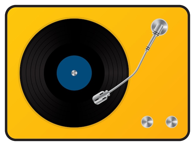 Platine De Musique Rétro Pour Disques Vinyle Lecteur De Son Gramophone Vintage Avec Disque Audio Noir Avec étiquette Turquoise Illustration 3d Réaliste Vectorielle Sur Fond Jaune