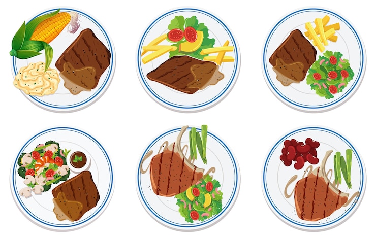 Vecteur des plats délicieux pour le dîner de steak