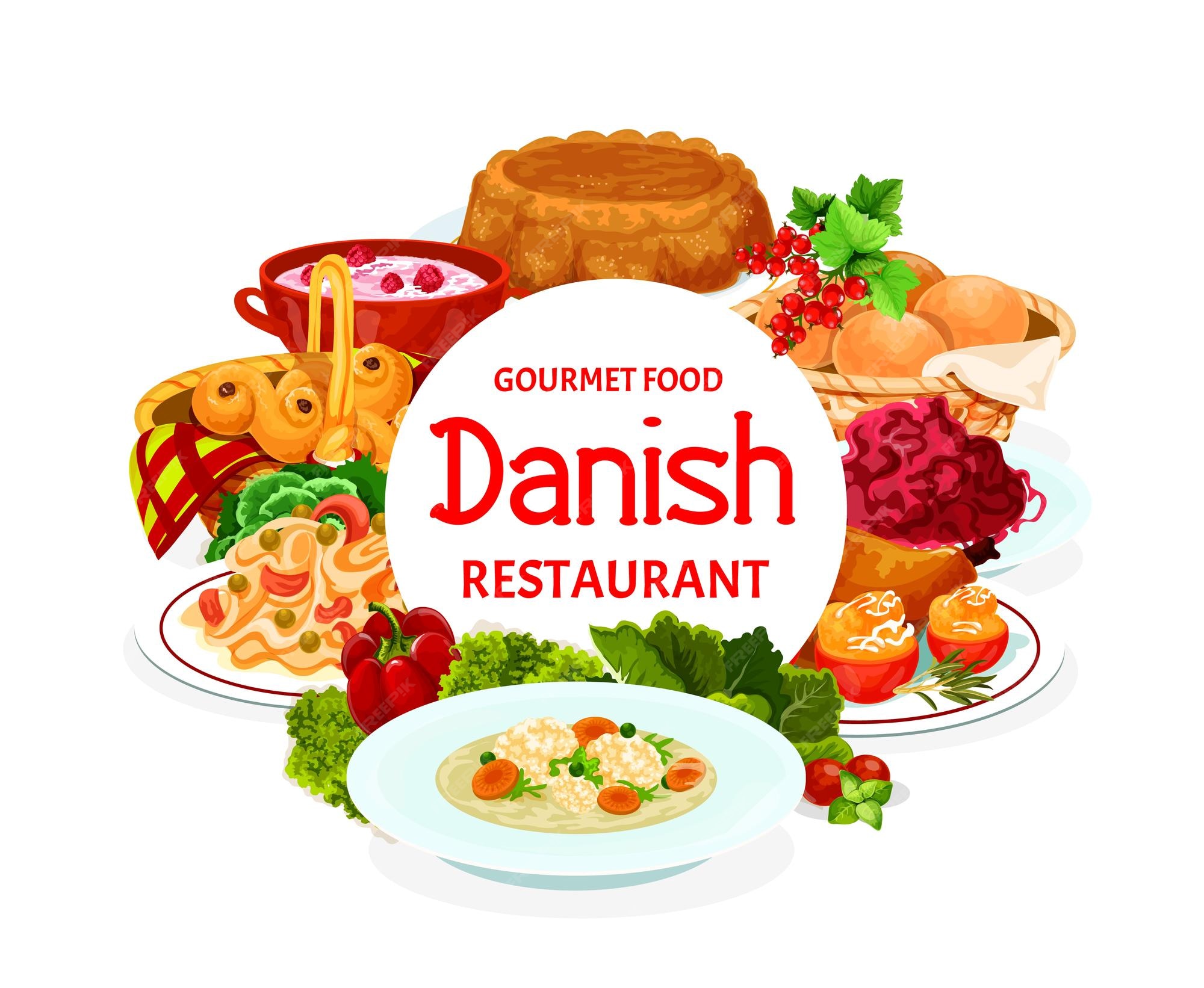 Plats De Menu De Repas De Buffet De Cuisine Danoise Vecteur Premium